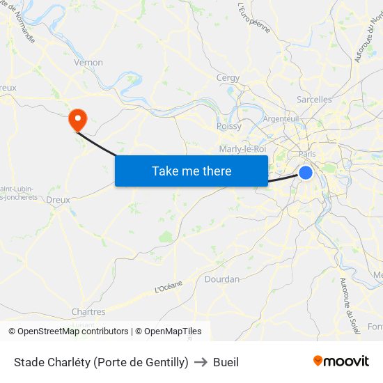 Stade Charléty (Porte de Gentilly) to Bueil map