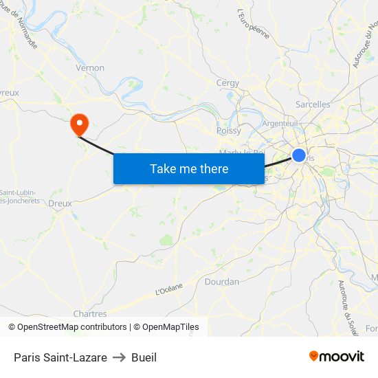 Paris Saint-Lazare to Bueil map