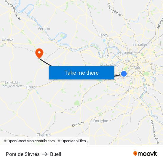 Pont de Sèvres to Bueil map
