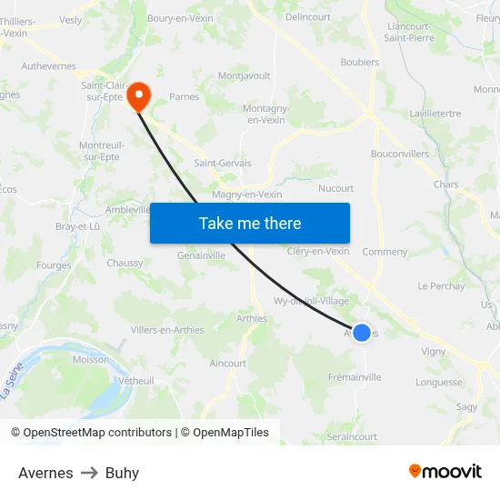 Avernes to Buhy map