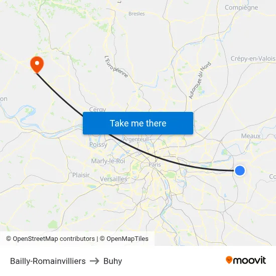 Bailly-Romainvilliers to Buhy map
