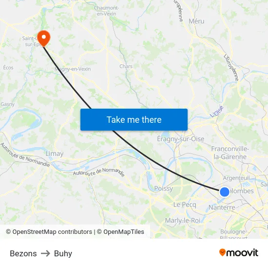 Bezons to Buhy map