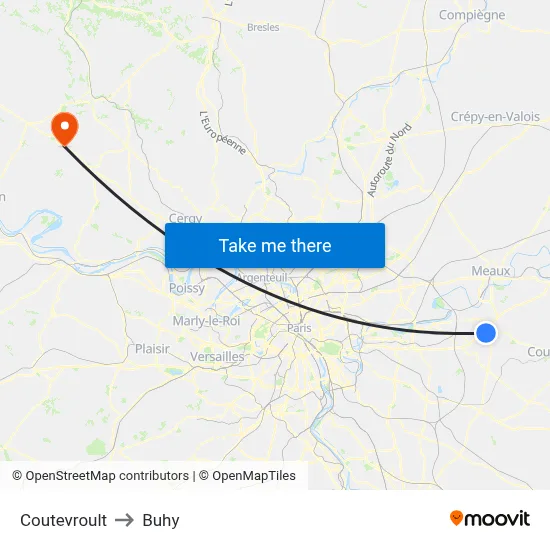 Coutevroult to Buhy map