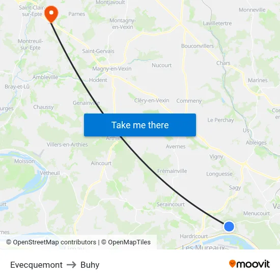 Evecquemont to Buhy map