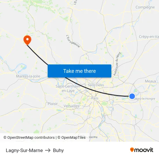 Lagny-Sur-Marne to Buhy map