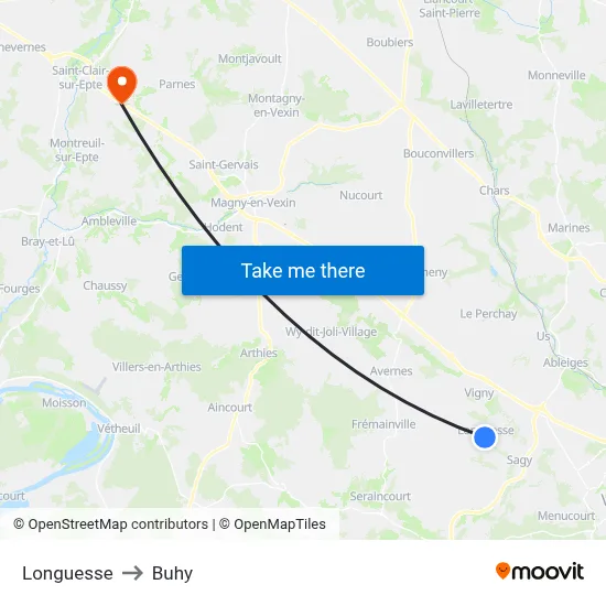 Longuesse to Buhy map