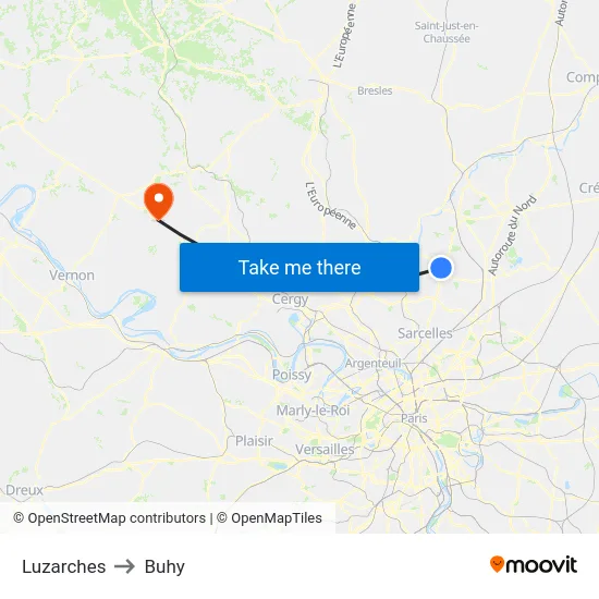 Luzarches to Buhy map