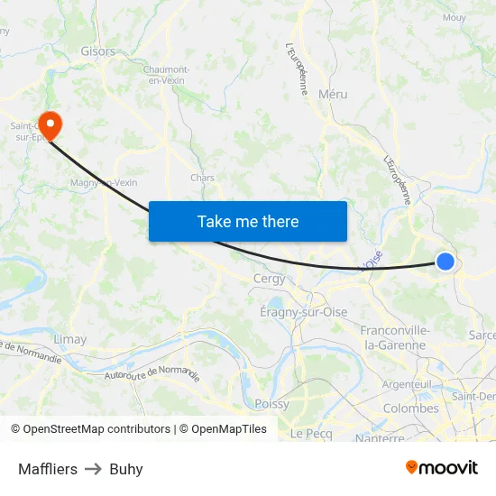 Maffliers to Buhy map