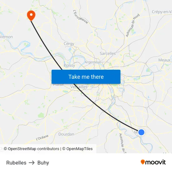Rubelles to Buhy map