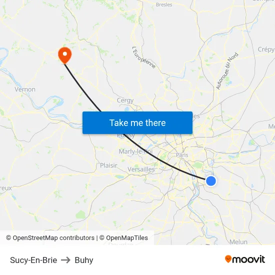 Sucy-En-Brie to Buhy map