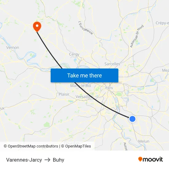 Varennes-Jarcy to Buhy map
