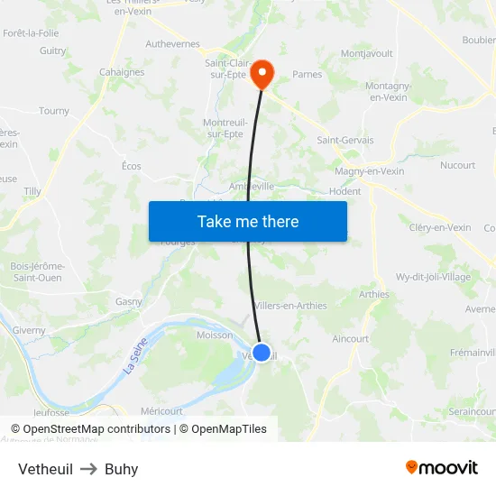 Vetheuil to Buhy map