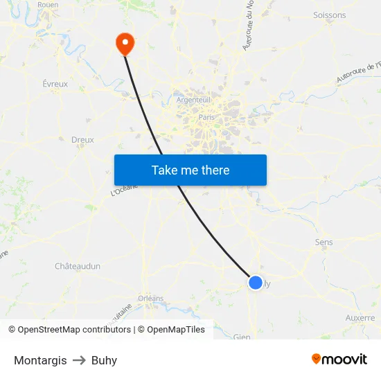 Montargis to Buhy map