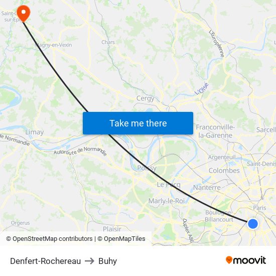 Denfert-Rochereau to Buhy map