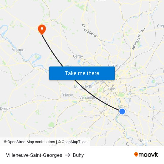 Villeneuve-Saint-Georges to Buhy map