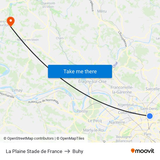 La Plaine Stade de France to Buhy map