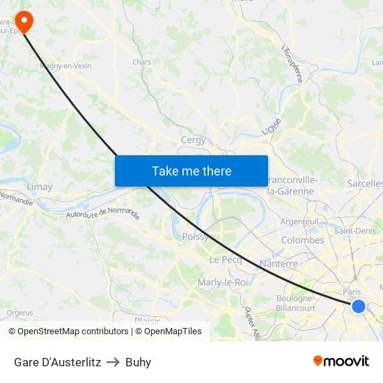 Gare D'Austerlitz to Buhy map