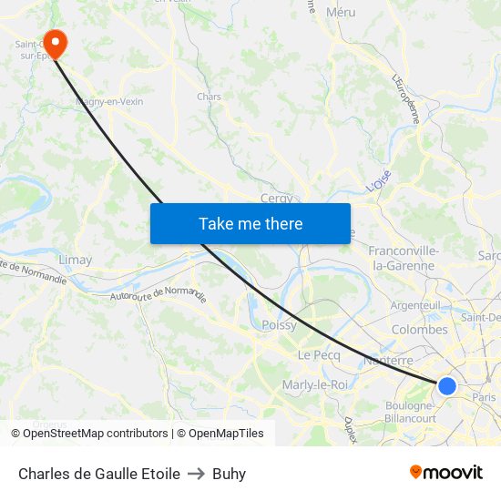 Charles de Gaulle Etoile to Buhy map