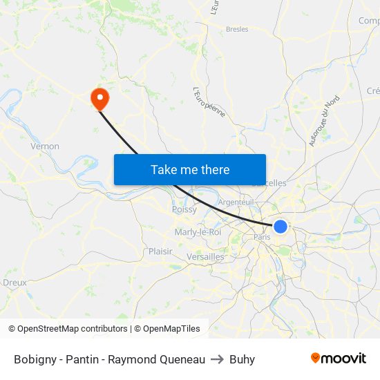 Bobigny - Pantin - Raymond Queneau to Buhy map