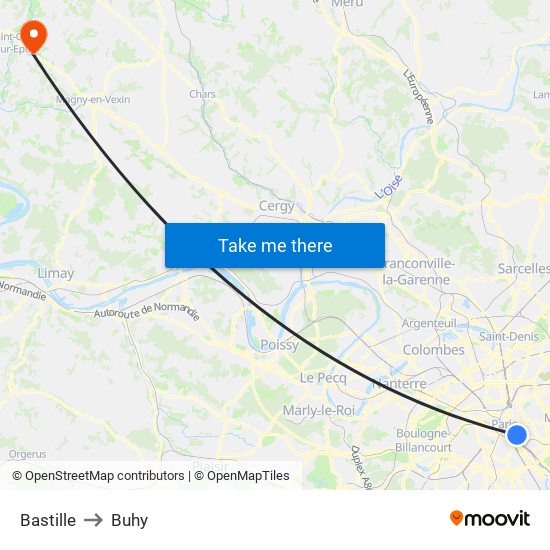 Bastille to Buhy map