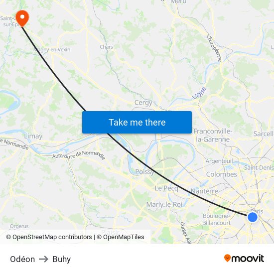 Odéon to Buhy map