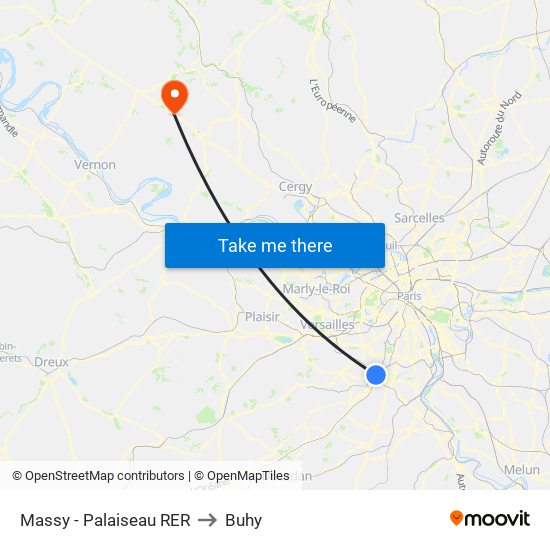 Massy - Palaiseau RER to Buhy map