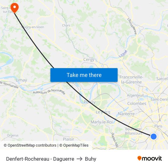 Denfert-Rochereau - Daguerre to Buhy map