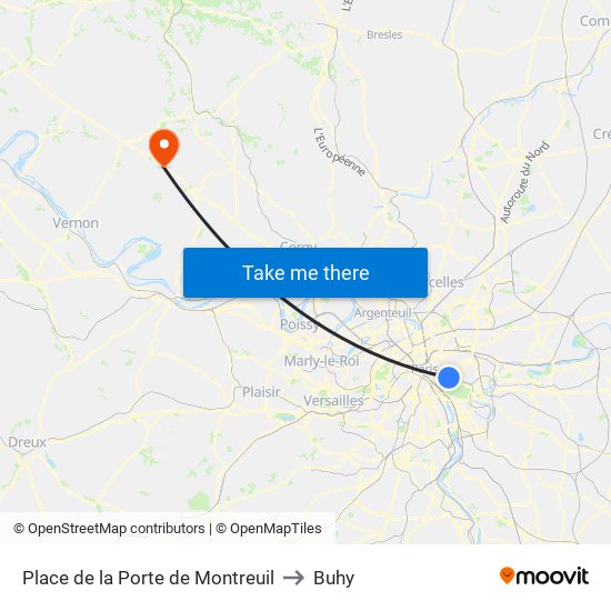Place de la Porte de Montreuil to Buhy map