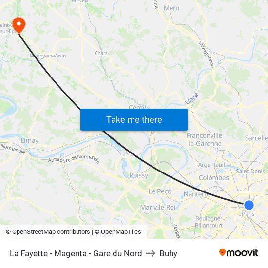 La Fayette - Magenta - Gare du Nord to Buhy map