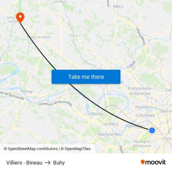 Villiers - Bineau to Buhy map