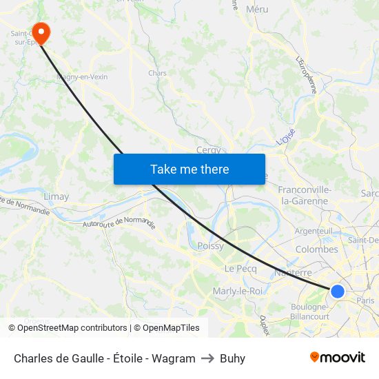 Charles de Gaulle - Étoile - Wagram to Buhy map