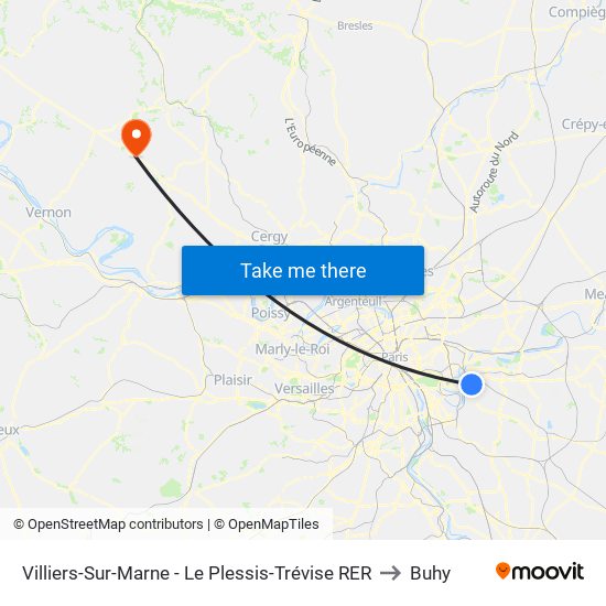 Villiers-Sur-Marne - Le Plessis-Trévise RER to Buhy map