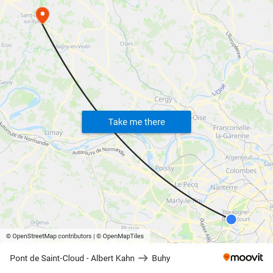 Pont de Saint-Cloud - Albert Kahn to Buhy map