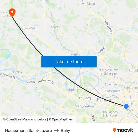 Haussmann Saint-Lazare to Buhy map