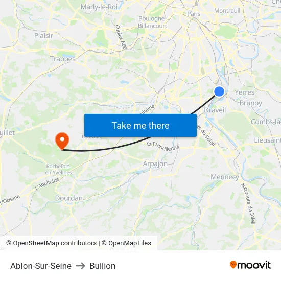 Ablon-Sur-Seine to Bullion map