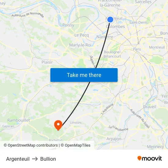 Argenteuil to Bullion map