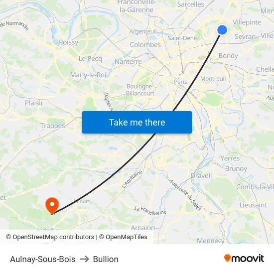 Aulnay-Sous-Bois to Bullion map