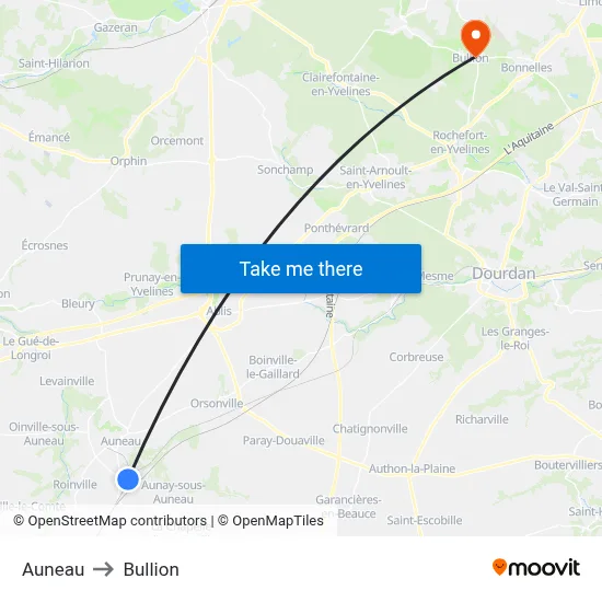 Auneau to Bullion map