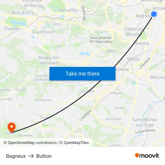 Bagneux to Bullion map