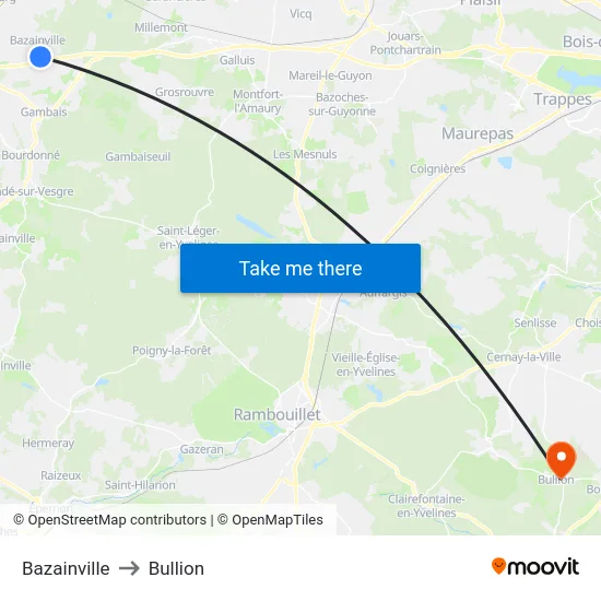 Bazainville to Bullion map