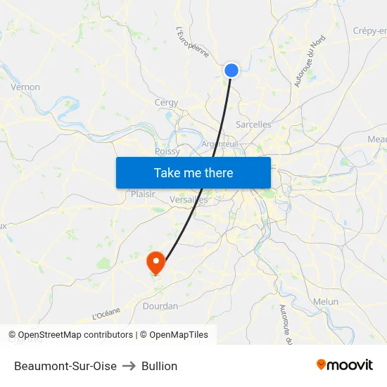 Beaumont-Sur-Oise to Bullion map