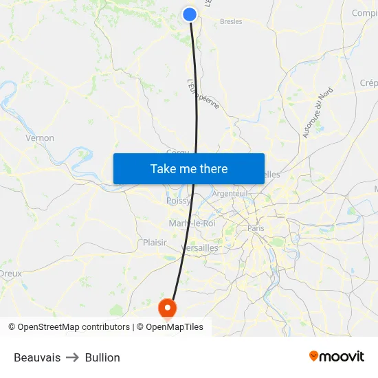 Beauvais to Bullion map