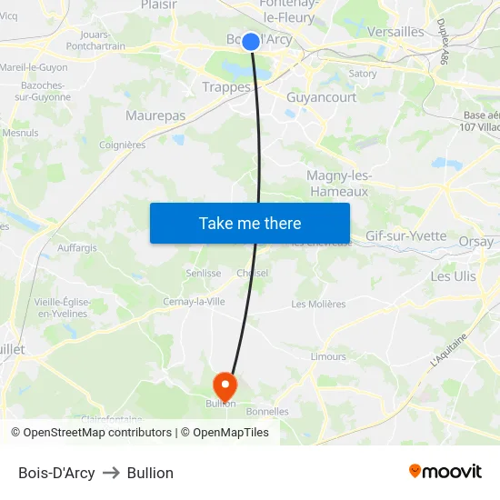 Bois-D'Arcy to Bullion map