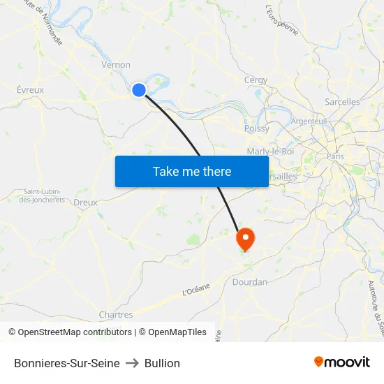 Bonnieres-Sur-Seine to Bullion map