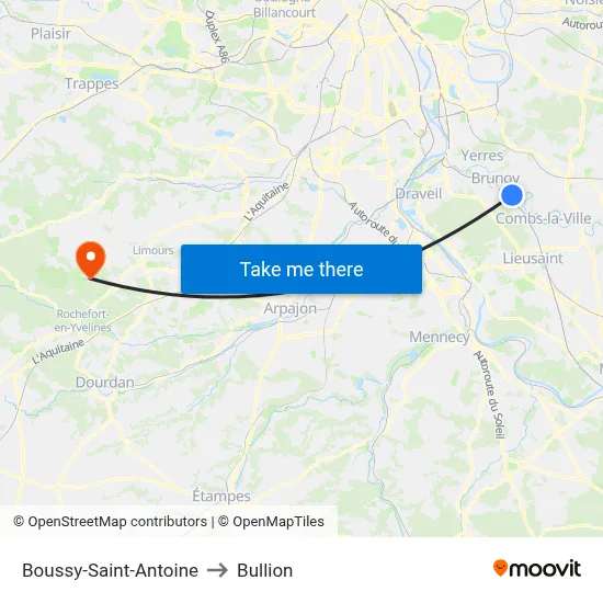 Boussy-Saint-Antoine to Bullion map