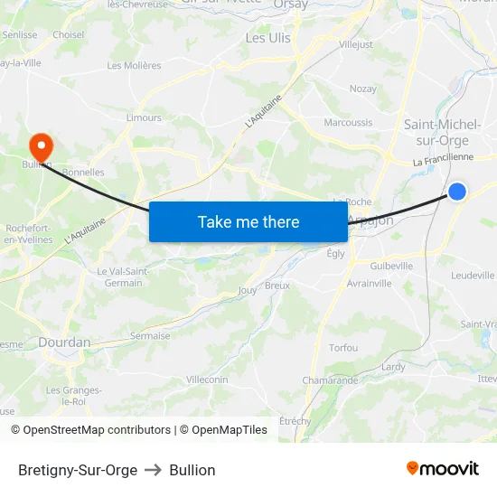 Bretigny-Sur-Orge to Bullion map