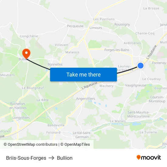 Briis-Sous-Forges to Bullion map