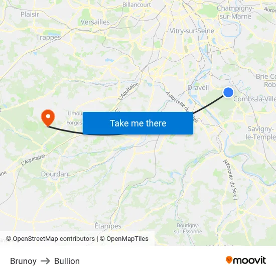 Brunoy to Bullion map