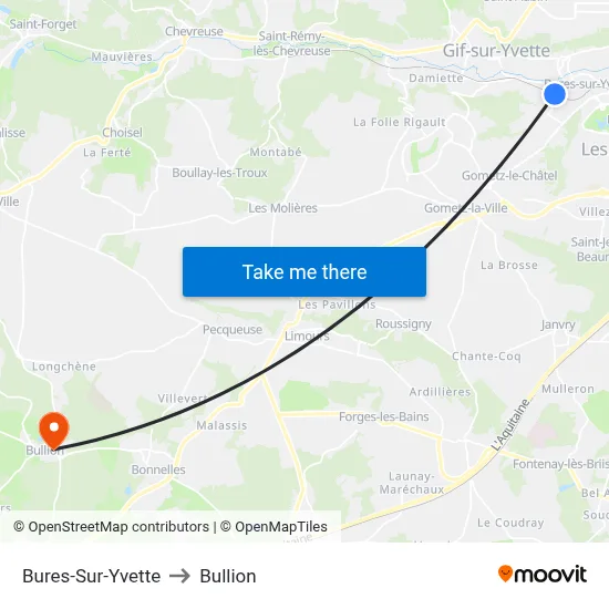 Bures-Sur-Yvette to Bullion map
