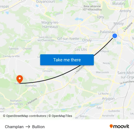 Champlan to Bullion map